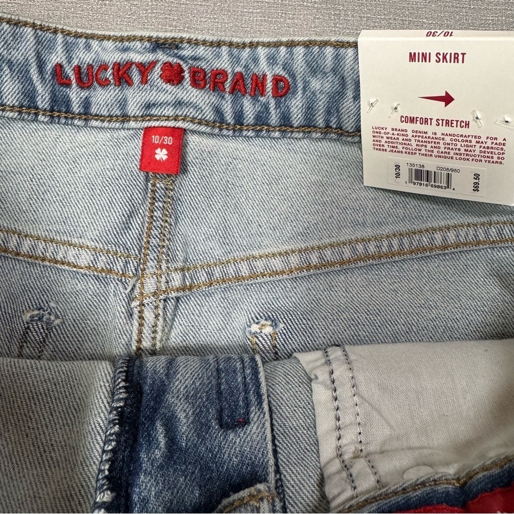 NWT New LUCKY BRAND Mini Denim Skirt With Embroidered Detail Size 10 - Picture 7 of 12